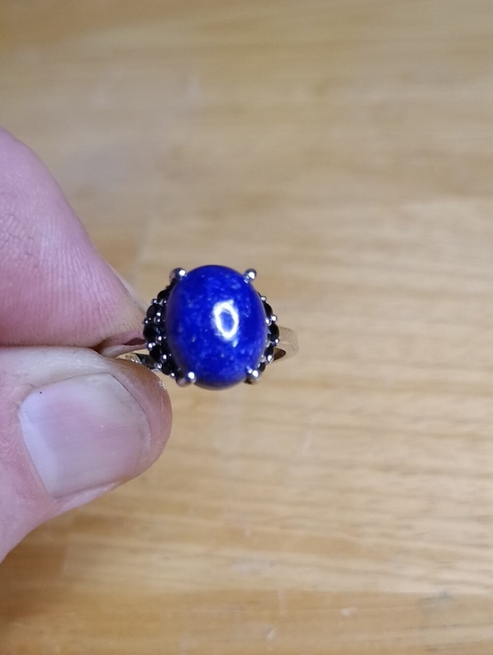 Silver Toned Blue Lapis Lazuli Ring and Drop Earrings Set - Picture 4 of 4